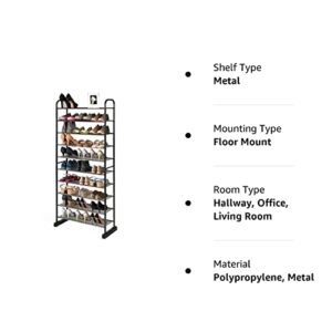 Tangkula 10-Tier Free Standing Shoes Rack, Space-Saving Shoes Organizer Shoes Storage Stand, Shoe Tower Storage Organizer, Entryway Hallway Shoes Tower, 26” x 11.5” x 60”, Black