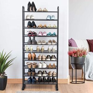 Tangkula 10-Tier Free Standing Shoes Rack, Space-Saving Shoes Organizer Shoes Storage Stand, Shoe Tower Storage Organizer, Entryway Hallway Shoes Tower, 26” x 11.5” x 60”, Black