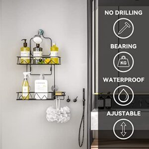 GeekDigg Hanging Shower Caddy, Height Adjustable Shower Organizer Over Shower Head, Stainless Steel Rustproof Shower Shelves with Soap Holder for Bathroom, Bathtub, Shower Room- Black