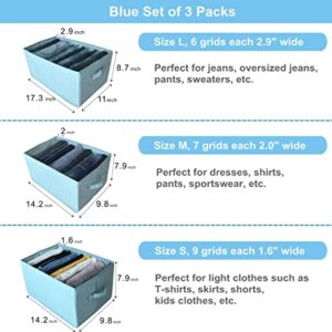 Closet Organizers and Storage, Foldable Wardrobe Clothes Organizer Blue 3-Pack(Size S M L), Good Fabric Clothes Storage Organizer Lonyork