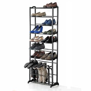mitloxx 10 tier shoe and boot rack storage organizer for closet entryway floor, narrow tall shoe shelf tower with boot holder, black