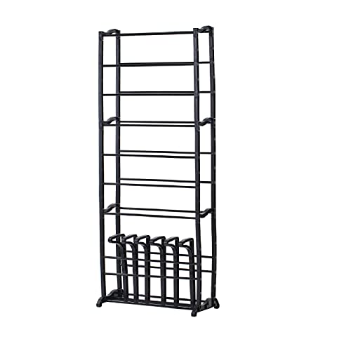 MITLOXX 10 Tier Shoe and Boot Rack Storage Organizer for Closet Entryway Floor, Narrow Tall Shoe Shelf Tower with Boot Holder, Black