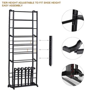 MITLOXX 10 Tier Shoe and Boot Rack Storage Organizer for Closet Entryway Floor, Narrow Tall Shoe Shelf Tower with Boot Holder, Black