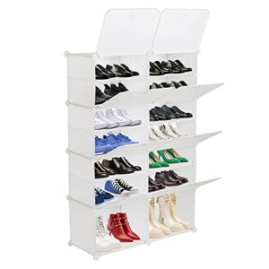 na 7-tier portable 28 pair shoe rack organizer 14 grids tower shelf storage cabinet stand expandable for heels, boots, slippers, white