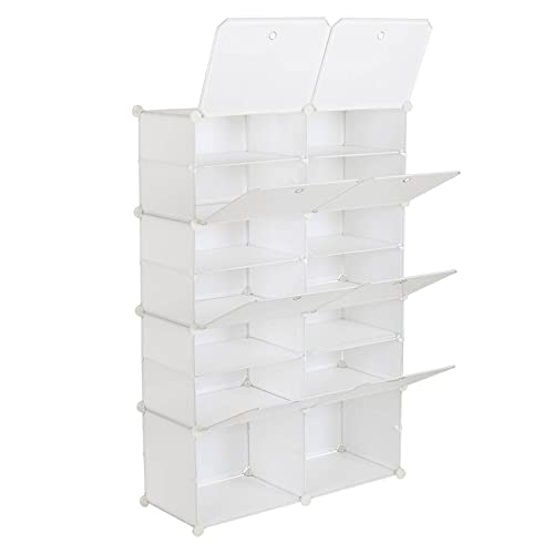 NA 7-Tier Portable 28 Pair Shoe Rack Organizer 14 Grids Tower Shelf Storage Cabinet Stand Expandable for Heels, Boots, Slippers, White