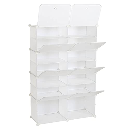 NA 7-Tier Portable 28 Pair Shoe Rack Organizer 14 Grids Tower Shelf Storage Cabinet Stand Expandable for Heels, Boots, Slippers, White