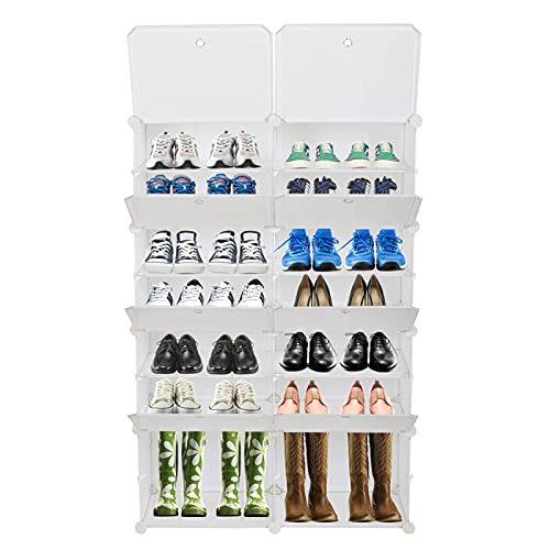 NA 7-Tier Portable 28 Pair Shoe Rack Organizer 14 Grids Tower Shelf Storage Cabinet Stand Expandable for Heels, Boots, Slippers, White