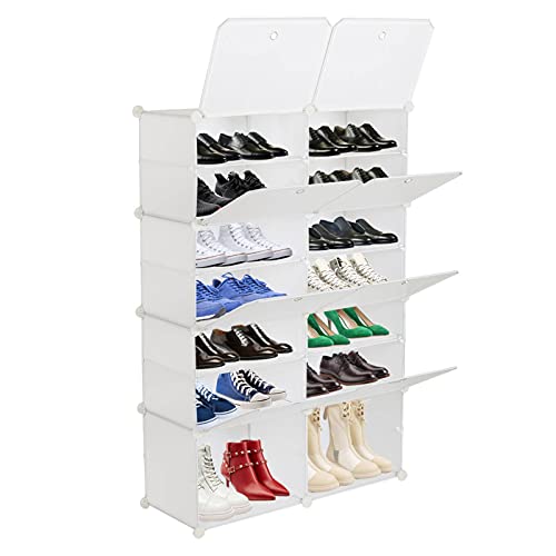 NA 7-Tier Portable 28 Pair Shoe Rack Organizer 14 Grids Tower Shelf Storage Cabinet Stand Expandable for Heels, Boots, Slippers, White