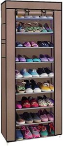 mekek shoe rack closet, 9 tiers shoe rack with dustproof cover closet shoe storage cabinet organizer brown