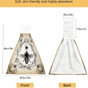 Bee 1Pcs Hanging Hand Towels Absorbent Hand Towel Soft Thick Oven Towel Tea Bar Dish Cloth Dry Towel for Kitchen Bathroom 18x14inch Home Decor, French Bee Garden Vintage Queen Floral