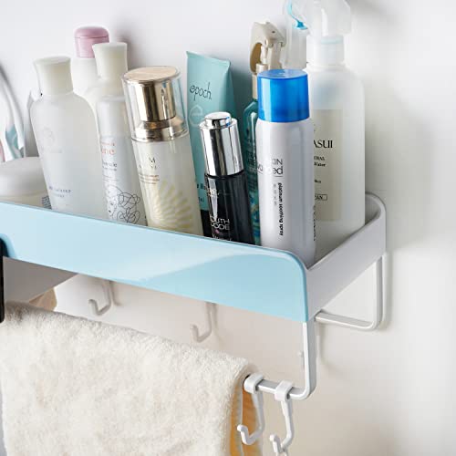 MORNITE Wall Bathroom Organizer Caddy Wall Shelves for Shower No Drilling,Adhesive Bathroom Restroom Shelf Storage Mirror Hanging,Blue