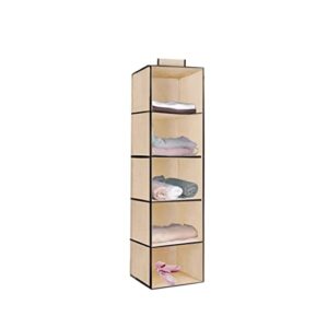 plastific 5 tier hanging wardrobe storage shelf organiser breathable closet pockets unit cupboards shelves foldable for clothes sweaters shoes accessories…
