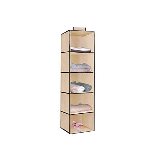 plastific 5 Tier Hanging Wardrobe Storage Shelf Organiser Breathable Closet Pockets Unit Cupboards Shelves Foldable for Clothes Sweaters Shoes Accessories…