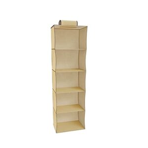 plastific 5 Tier Hanging Wardrobe Storage Shelf Organiser Breathable Closet Pockets Unit Cupboards Shelves Foldable for Clothes Sweaters Shoes Accessories…