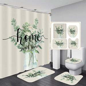 FZDHHY Beige Shower Curtain Sets Home Sweet Home Shower Curtain Set with Rugs Rustic Bathroom Set with Rugs Cute Bathroom Decor Set