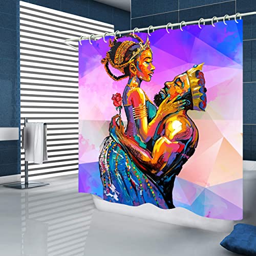 African American Woman Shower Curtains for Bathroom, 4PCS Bathroom Sets Include 1 Fabric Shower Curtain, 2 Non-Slip Bathroom Rugs and 1 Toilet Lid Cover, Black Girl Bathroom Decor