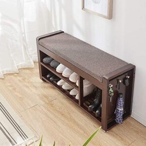 ZLELOUY Shoes Bench Bamboo Shoe Rack Organizer Shoe Bench Boot For Entryway Hallway 2-Tier Cushion Shoe Storage Shelf