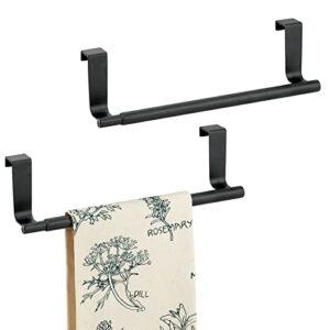 mdesign adjustable, expandable over kitchen cabinet towel bar rack - hang on inside or outside of doors, hold hand, dish, tea towels - customizable to 17" wide, omni collection, 2 pack - matte black
