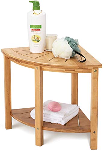 OasisSpace Bamboo Shower Bench, 24" Waterproof Shower Chair with Storage Shelf