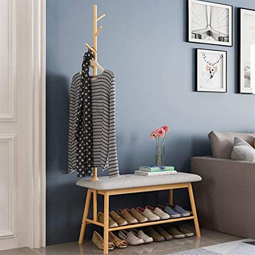 llibnn Bamboo Shoe Storage Bench Standing Shoe Shelf with Coat Rack Seat Cushion for Closet Cloakroom Entryway Hallway (Color : Brown) (Color : Grey)