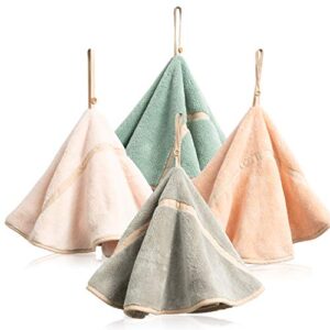 r horse 4pcs hanging hand towels with hanging loop absorbent coral fleece bathroom hand towels soft thick dish cloth hand dry towels round hand towels for kitchen bathroom hanging (4 colors)