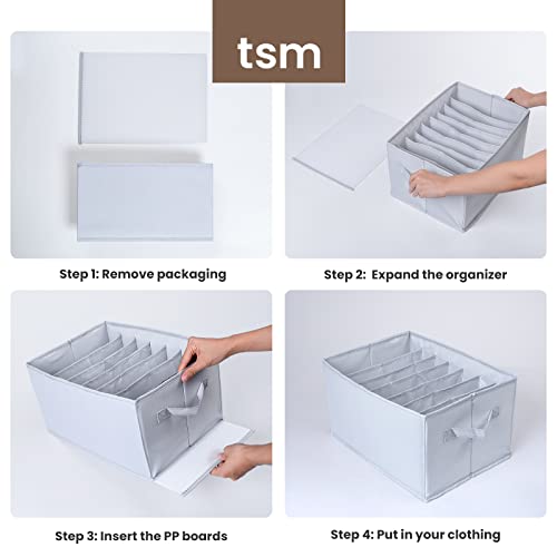 TSM 2 Pack T shirt organizer, jeans organizer for closet , clothes organizer for folded clothes, slot compartments for T shirt storage ,clothing, sweatshirt with enforced PP board wardrobe organizer