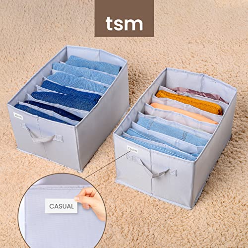 TSM 2 Pack T shirt organizer, jeans organizer for closet , clothes organizer for folded clothes, slot compartments for T shirt storage ,clothing, sweatshirt with enforced PP board wardrobe organizer