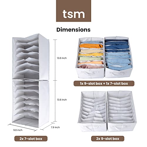 TSM 2 Pack T shirt organizer, jeans organizer for closet , clothes organizer for folded clothes, slot compartments for T shirt storage ,clothing, sweatshirt with enforced PP board wardrobe organizer