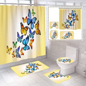 annkoifu shower curtain set, butterfly bathroom accessories, 4 piece bathroom decor sets with rugs and waterproof shower curtains, 12 hooks, abstract
