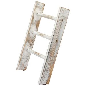 MyGift 16 Inch Rustic Whitewashed Wood Countertop Kitchen Towel Ladder with 3 Rungs, Farmhouse Bathroom Hand Towel Holder Rack