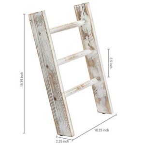 MyGift 16 Inch Rustic Whitewashed Wood Countertop Kitchen Towel Ladder with 3 Rungs, Farmhouse Bathroom Hand Towel Holder Rack