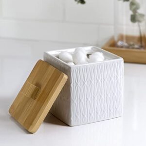 Allure Home Creation Kismet 4-Piece White Ceramic with Bamboo Bathroom Countertop Accessory Set, White and Natural