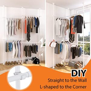 YeYeBest Clothes Rack, 2 Tier Closet Organizers And Storage Free Standing Closet Ceiling Link Floor Hanger for Hanging Clothes Adjustable Floor to Ceiling for Bedroom Laundry Room