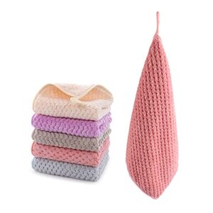 onlup hanging hand towels，hand dry towels for kitchen & bathroom, super absorbent soft small hanging towel set with hanging loop, machine washable towel fast drying, set of 5