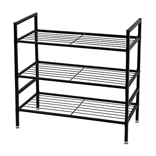 AmtoPm 3-Tier Metal Shoe Rack, Closet Shoe Racks Organizer, Black Closet Shoe Rack Storage Stable Stackable Shoe Rack for Entryway, Closet, Hallway