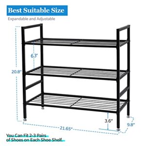 AmtoPm 3-Tier Metal Shoe Rack, Closet Shoe Racks Organizer, Black Closet Shoe Rack Storage Stable Stackable Shoe Rack for Entryway, Closet, Hallway