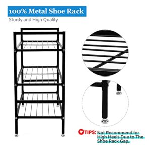 AmtoPm 3-Tier Metal Shoe Rack, Closet Shoe Racks Organizer, Black Closet Shoe Rack Storage Stable Stackable Shoe Rack for Entryway, Closet, Hallway