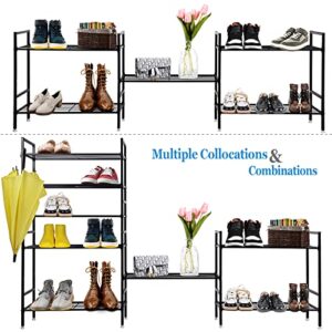 AmtoPm 3-Tier Metal Shoe Rack, Closet Shoe Racks Organizer, Black Closet Shoe Rack Storage Stable Stackable Shoe Rack for Entryway, Closet, Hallway