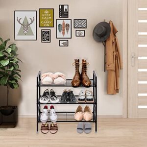 AmtoPm 3-Tier Metal Shoe Rack, Closet Shoe Racks Organizer, Black Closet Shoe Rack Storage Stable Stackable Shoe Rack for Entryway, Closet, Hallway