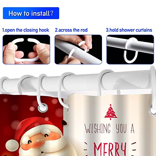 Christmas Shower Curtain Set 4PC with Christmas Shower Curtain with Toilet Lid Cover and Bath Mat, Santa Claus with Big Signboard Christmas Bathroom Set Winter Holiday Home Decor