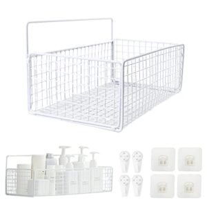 fbrand shower caddy organizer basket, bathroom shelf adhesive no drilling wall-mounted shampoo holder storage rack for bathroom and kitchen large capacity rust proof white, black, 02
