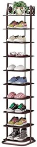 llibnn wrought iron 10-tier shoe tower stand metal space saving adjustable shoe storage organiser for 10 pairs of shoes (color : brown) (color : white)