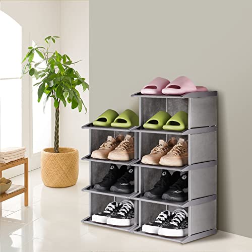 NiHome 8-Tier Narrow Shoe Rack - 12"x11"x48" Space-Saving Organizer for Home Closet, Hallway, Entryway, Bedroom and Living Room - Stackable and Free-Standing with Lightweight Fabric Design