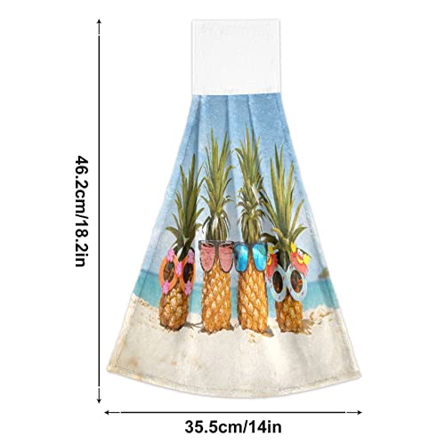 SLHKPNS Pineapples with Sunglasses Kitchen Hanging Hand Towels, Funny Beach Absorbent Tie Towel with Loop 2 PCS Kitchen Linen Sets for Bathroom Restroom Home Decor