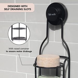 Kitsch Self Draining Shower Caddy - Bathroom Shower Organizer with Suction Cup | Rustproof Shower Rack & Bar Soap Holder for Shower | Soap Dish for Shower | Bar Soap Holder for Shower Wall (Black)