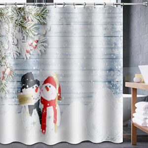 Christmas Shower Curtain Set 4PC with Christmas Shower Curtain with Toilet Lid Cover and Bath Mat, Christmas Still Life Decoration with Snowman Christmas Bathroom Set Winter Holiday Home Decor