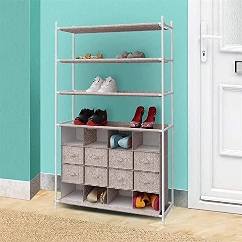 llibnn Shoe Rack,Shoe Storage Organizer,8 Tier Shoe Cabinet with Cloth Drawer Iron Frame Fabric Shoe Shelf for Living Room, Entryway, Hallway and Bedroom,8430132cm