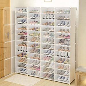 portable shoe rack organizer 12 tiers 96 pairs diy shoe cabinet, free standing shoe shelf organizer with transparent cover, white plastic closet shoe organizer rack expandable for high heels, boots