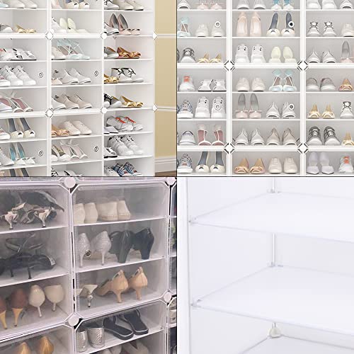 Portable Shoe Rack Organizer 12 Tiers 96 Pairs DIY Shoe Cabinet, Free Standing Shoe Shelf Organizer with Transparent Cover, White Plastic Closet Shoe Organizer Rack Expandable for High Heels, Boots