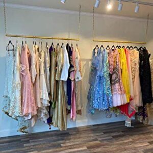 FURVOKIA 2 Pcs Creative Height Adjustable Metal Chain Clothing Hanging Racks,Commercial Wedding Dress Display Shelf,Retail Store Garment Rack,Ceiling Mount Clothes Storage Hanger (Gold, 47.2 L)